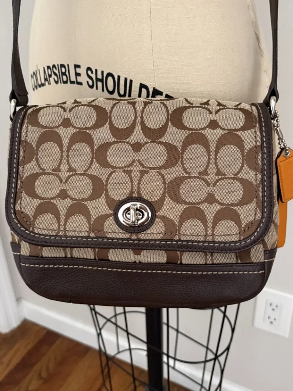COACH Signature Jacquard Turnlock Flap Crossbody Bag Brown Boho Mini Y2K Preppy